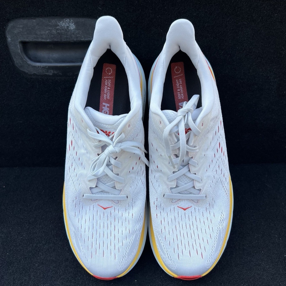 Hoka One One Clifton 8 White Red Mens Running Shoes Size 10.5D 1119398NCBDB - Picture 3 of 9